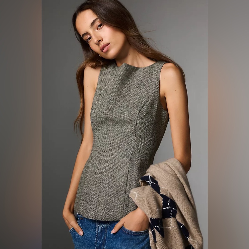 New Reformation x Anthropologie Nolyn Sleeveless Wool Blend Top Blouse Shirt